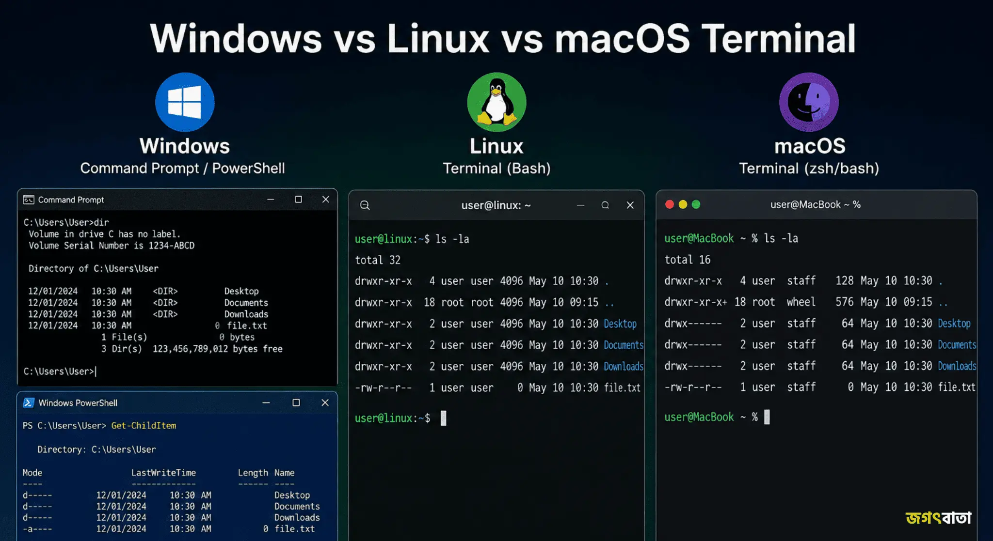 Windows Linux Mac terminal comparison Windows Linux Mac terminal comparison